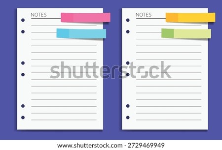 Lined Notebook Pages with Colorful Sticky Notes and Page Flags for Organization, Study, and Planning