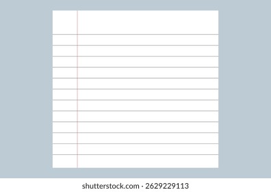 Lined notebook paper. Blank loose leaf notebook paper background. Blank pages of a notebook. Vector illustration. Eps file 49.