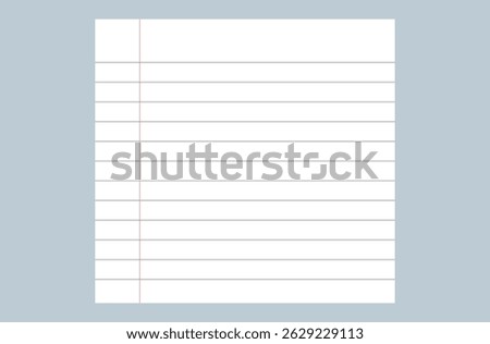 Lined notebook paper. Blank loose leaf notebook paper background. Blank pages of a notebook. Vector illustration. Eps file 49.