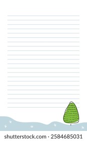 Lined notepad with green illustration at the bottom for writing and note-taking