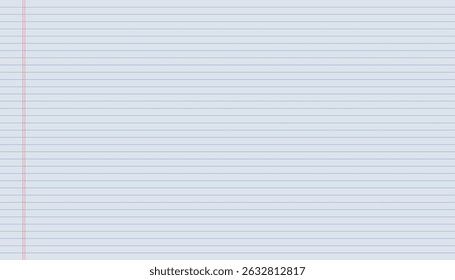 Lined notepad paper template. Horizontal background in blue color. 