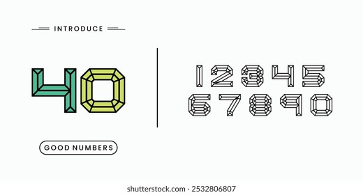 Lined number set vector font alphabet, vector illustrations