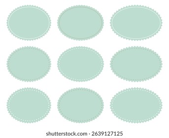 Lined oval jagged pinking frame, green set
