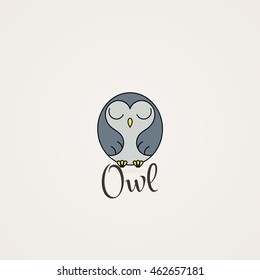 Lined owl logo or emblem. Vector illustration in line style Furry bird.