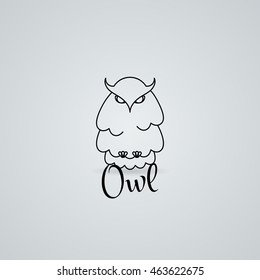 Lined owl logo or emblem. Vector illustration in line style Furry bird.