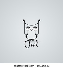 Lined owl logo or emblem. Vector illustration in line style Furry bird.