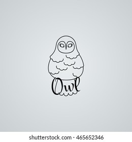 Lined owl logo or emblem. Vector illustration in line style Furry bird.