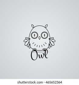 Lined owl logo or emblem. Vector illustration in line style Furry bird.