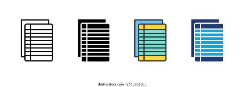Ícone de Página com Linhas Definir Coleção de Vários Estilos
