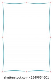 Lined Papier mit dekorativen Blumenrand - A4 Größenverhältnis - geeignet für stationäre, Druck, Schriften, Tagebuch, tägliche Notizblock, Schule...