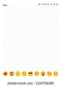 Lined paper with emoji mood tracker