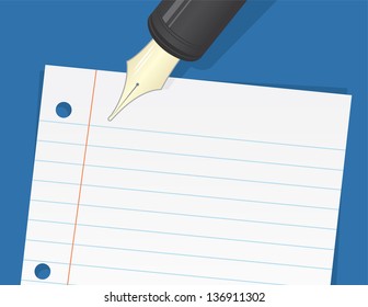 Lined paper with large pen about to write 