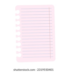 Lined paper from a notebook. Empty notebook paper. Education concept. Vector illustration