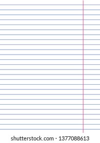 Lined paper from a notebook on white background. vector illustration.