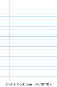 Lined Paper From A Notebook On White Background. Notebook Paper.