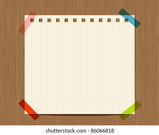 Lined paper of notebook on wooden wall, insert your text