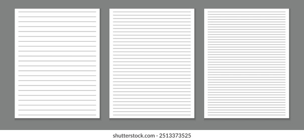 lined paper notebook, stripe line note book, letter size notebook, line notebook pages vector illustration.