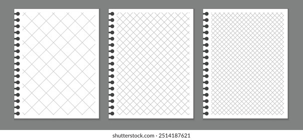 lined paper notebook template, cross line graph note book, letter size notebook, notebook pages vector illustration.