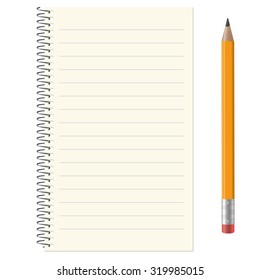 lined paper pad with copy space and yellow pencil