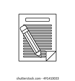 Lined paper and pencil icon in outline style on a white background vector illustration