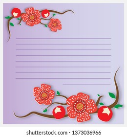 Lined paper with rafflesia flower on purple background,vector illustration.