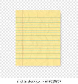 Lined paper with shadow on blank background