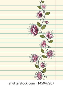 Lined paper sheet with doodle flowers