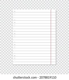 lined paper sheet of notebook or copybook. Vector realistic paper.