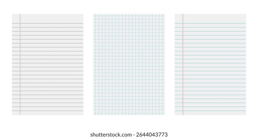 lined paper sheets isolated on transparent white background. Graph paper banner background. Old Paper Texture.