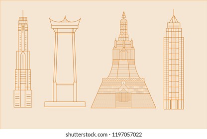 Lined pattern bangkok Thailand flat design style vector graphic illustration