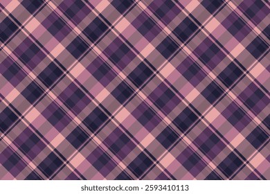 Lined pattern vector seamless, shop background check tartan. Majestic fabric plaid textile texture in pastel and purple colors palette.