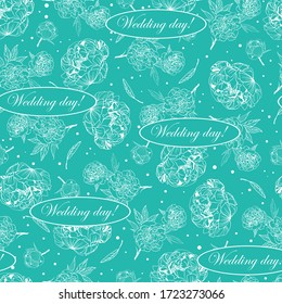 Lined peonies seamless pattern. Peony background. Vector illustration. Print wedding design.