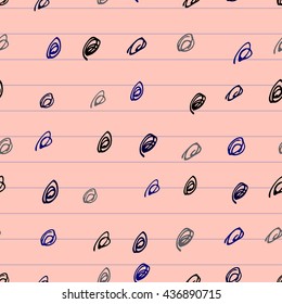 Lined pink paper with abstract scribbles. Seamless patterned texture