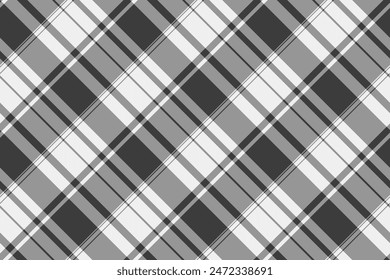 Lined plaid textile fabric, cover pattern vector texture. Xmas seamless background check tartan in vintage gray and white color.