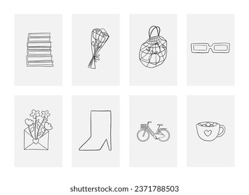 Lined Poster gallery Abstract Shape hand drawn. Wall art for bedroom, Living room and office decor. Line Art Theme for cards, magnets, books, t-shirts, posters.