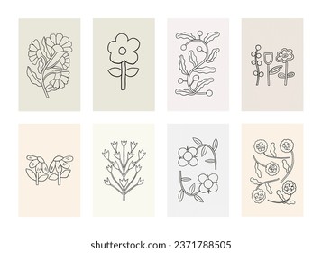 Lined Poster gallery Flower hand drawn. Wall art for bedroom, Living room and office decor. Line Art Theme for cards, magnets, books, t-shirts, posters.