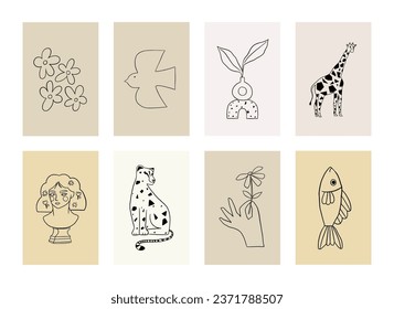 Galería de afiches en línea Flora natural y Fauna dibujada a mano. Arte mural para dormitorio, sala de estar y decoración de oficina. Tema de arte en línea para tarjetas, imanes, libros, camisetas, afiches.