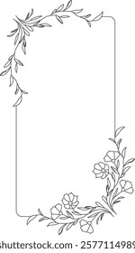 Lined Rectangle Flowers Frame Vector Illustration