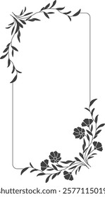 Lined Rectangle Flowers Frame Vector Illustration