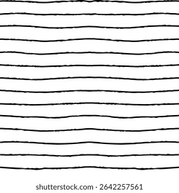 Lined seamless pattern with hand drawn pencil textured thin lines. Simple background with sketchy scribble stripes in black and white colors. Bright abstract vector seamless wallpaper.