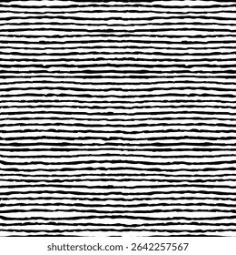 Lined seamless pattern with hand drawn ink textured stripes. Simple background with sketchy scribble stripes in black and white colors. Bright abstract vector seamless wallpaper.