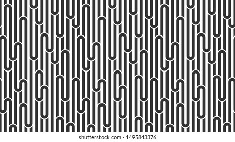 Lined seamless vector pattern with twisted lines, geometric abstract background, stripy net, optical maze, web network. Black and white design.