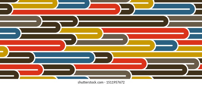 Lined seamless vector pattern with twisted lines, geometric abstract background, stripy net, optical maze, web network. Colorful design.