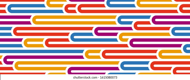 Lined seamless vector pattern with twisted lines, geometric abstract background, stripy net, optical maze, web network. Colorful design.