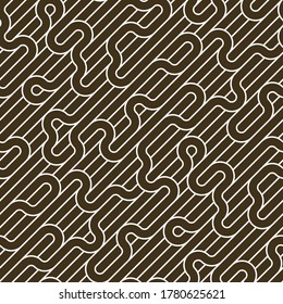 Lined seamless vector pattern with twisted lines, geometric abstract background, stripy net, optical maze, web network.