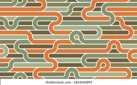 Lined seamless vector pattern with twisted lines, geometric abstract background, stripy net, optical maze, web network.