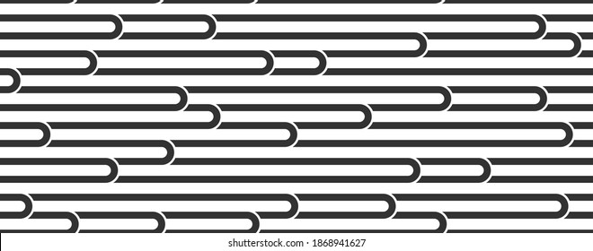 Lined seamless vector pattern with twisted lines, geometric abstract background, stripy net, optical maze, web network. Black and white design.