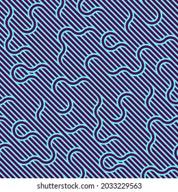Lined seamless vector pattern with twisted lines, geometric abstract background, stripy net, optical maze, web network.