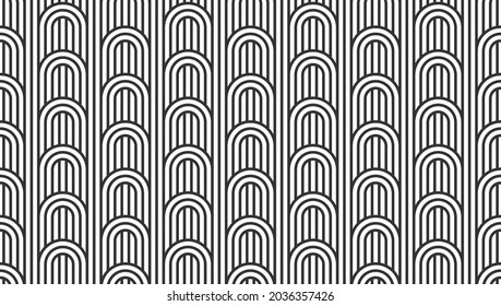 Lined seamless vector pattern with twisted lines, geometric abstract background, stripy net, optical maze, web network. Black and white design.