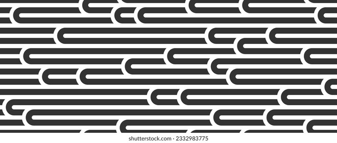 Lined seamless vector pattern with twisted lines, geometric abstract background, stripy net, optical maze, web network. Black and white design.